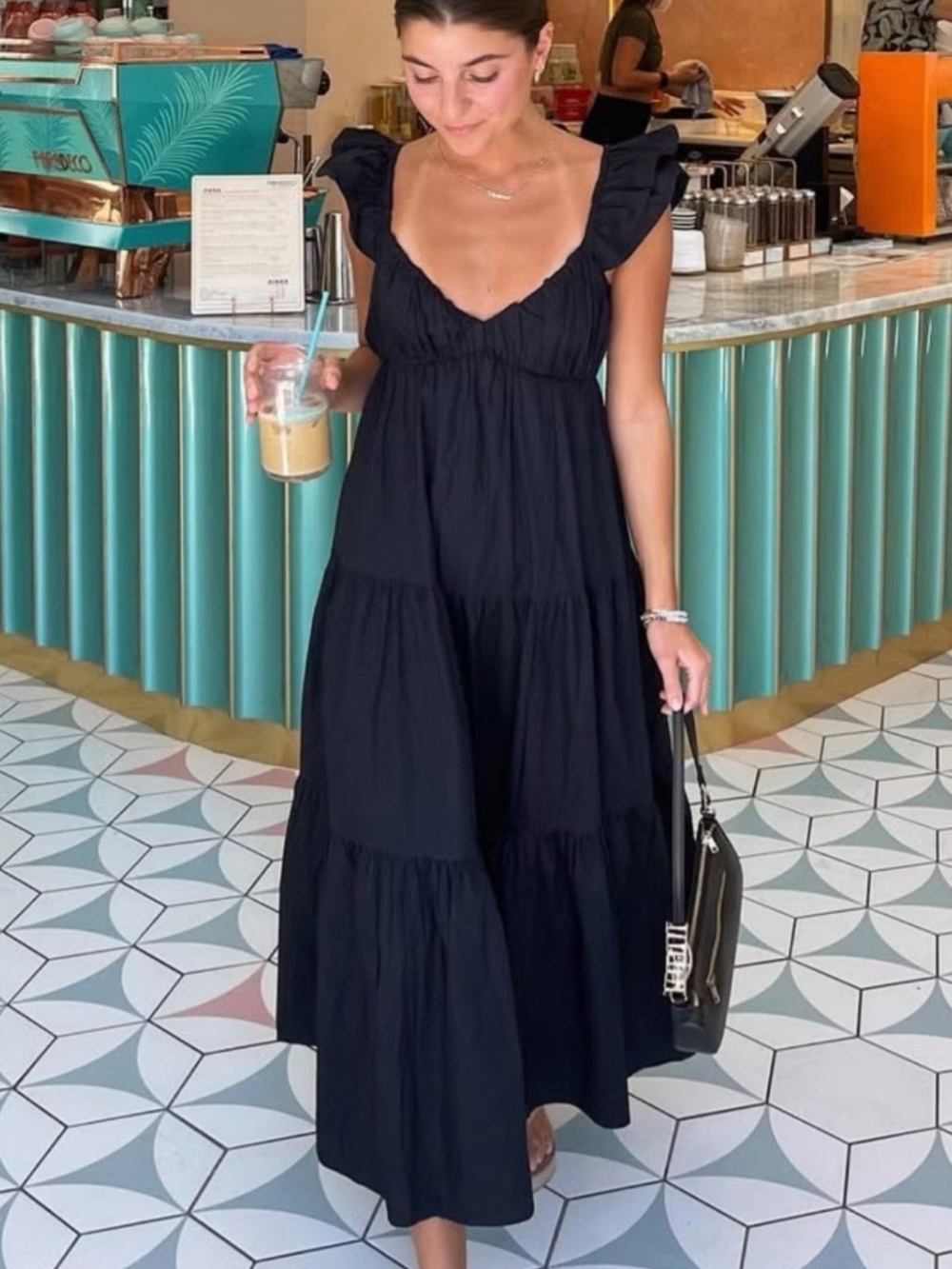 {Abercrombie & Fitch} Ruffle Sleeve Tiered Poplin Midi/Maxi Dress